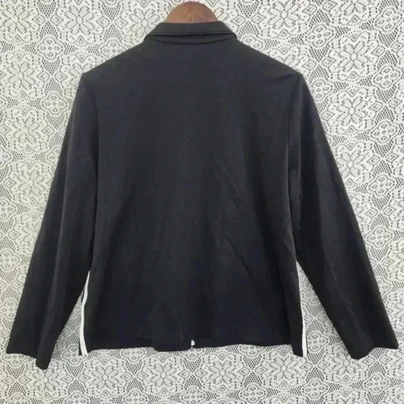 Lands' End Full Zip Mock Neck Polyester Women's Athletic Sweatshirt L Black - Picture 2 of 7